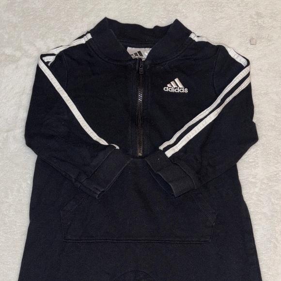 adidas Black Baby Zipper One-Piece with White Stripes - Picture 2 of 9